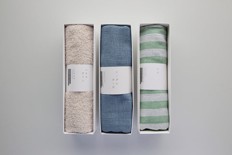 「ユキネサラシ」「ランダムガーゼ」「シマ」それぞれ一つずつをセレクト。