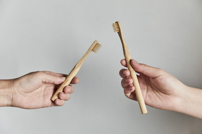 右が竹歯ブラシコンパクト、左が竹歯ブラシキッズ。